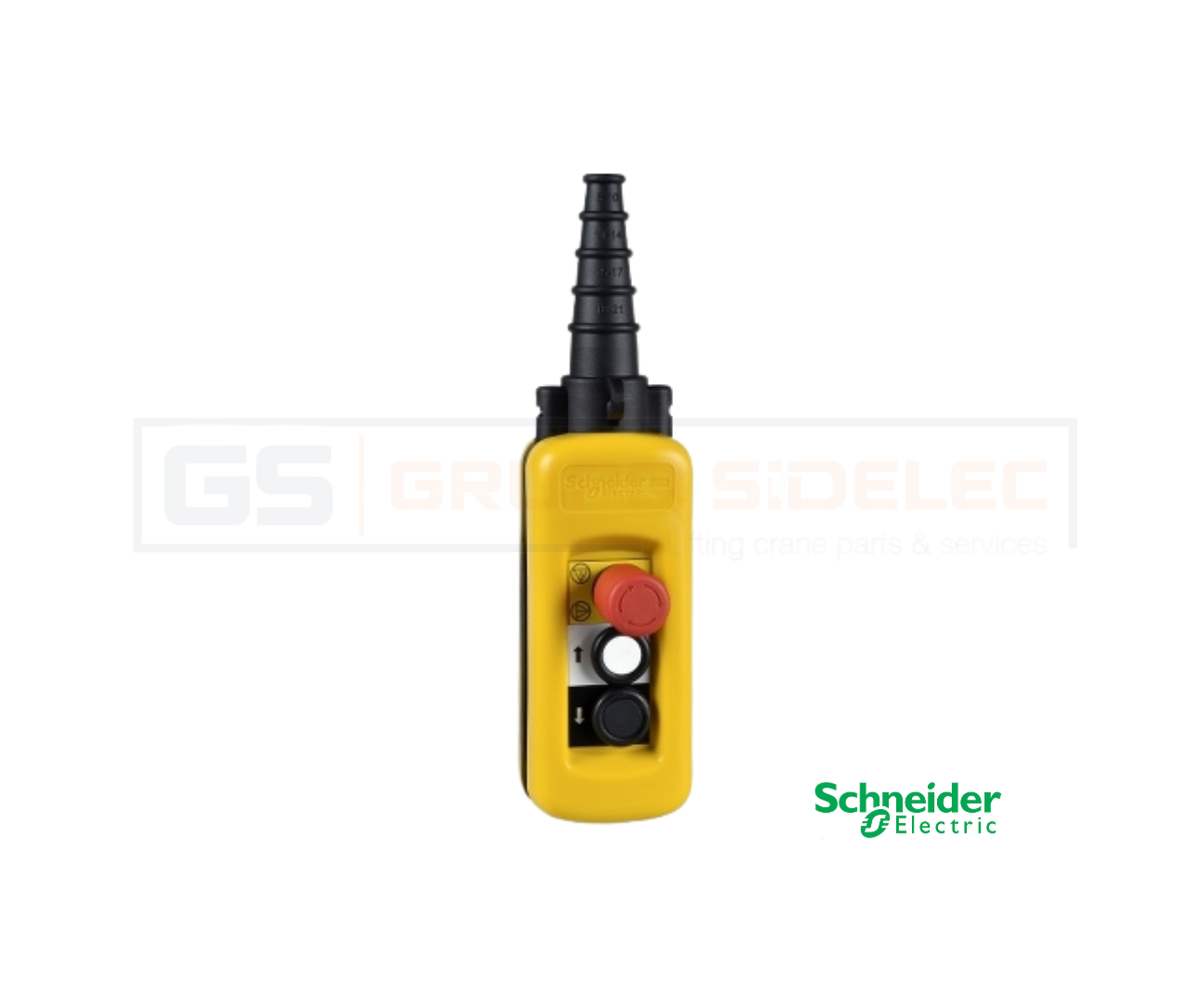 BOTONERA DE CONTROL COLGANTE – XACA2713- 2 PULSADORES VELOCIDAD SIMPLE + 1 PARADA DE EMERGENCIA – SCHNEIDER